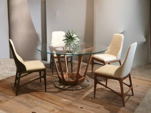 Bellotti Ezio Круглый стол с основанием из ореха и мрамора и стеклянной столешницей Gea 2019-43