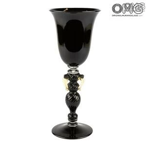 3599 ORIGINALMURANOGLASS Чёрный бокал-флюте с фигурной ножкой - дутое муранское стекло OMG  см