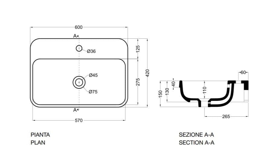 Прямоугольная керамическая раковина с переливом Axa Legacy ARCH-00138648 - Вид №19