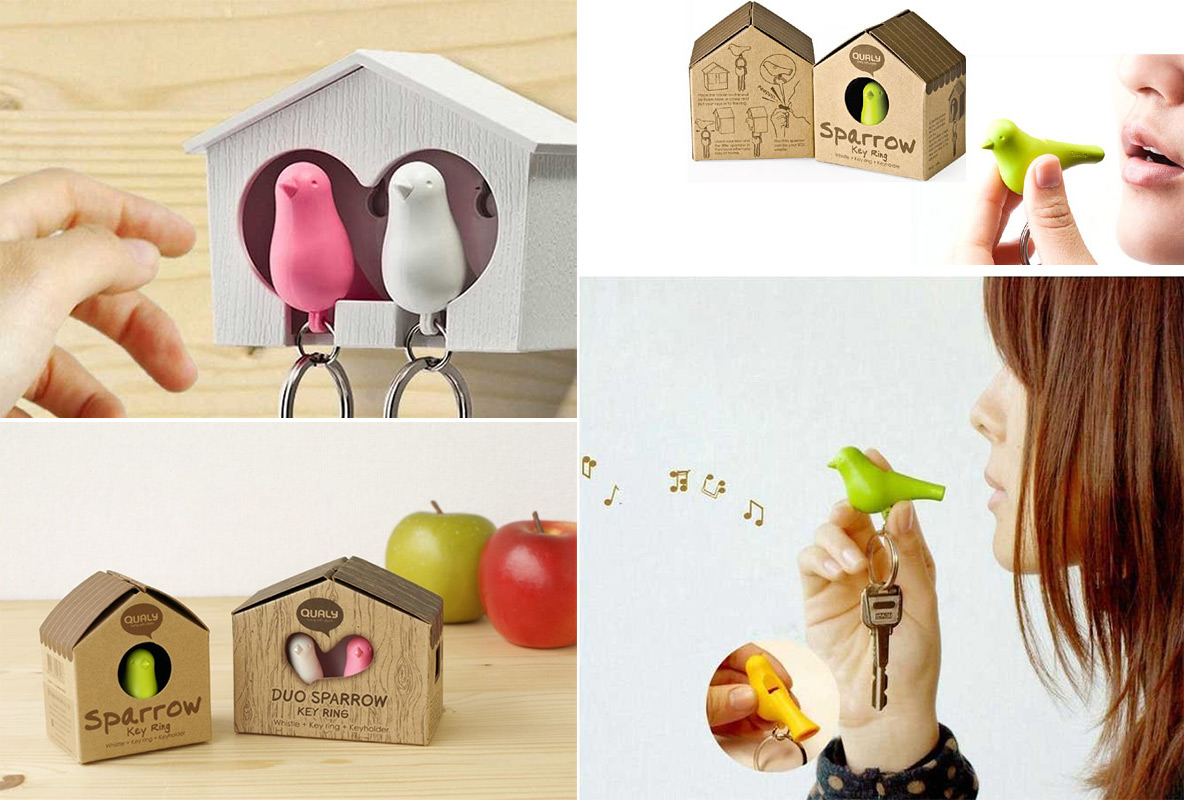 QL10124-BN-PU Держатель для ключей двойной sparrow коричневый-белый-фиолетовый Qualy  - Вид №1