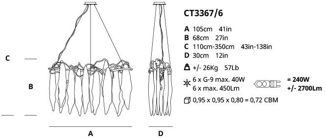 Serip Подвесной светильник из бронзы ручной работы Niagara Ct3367/6 - Вид №1