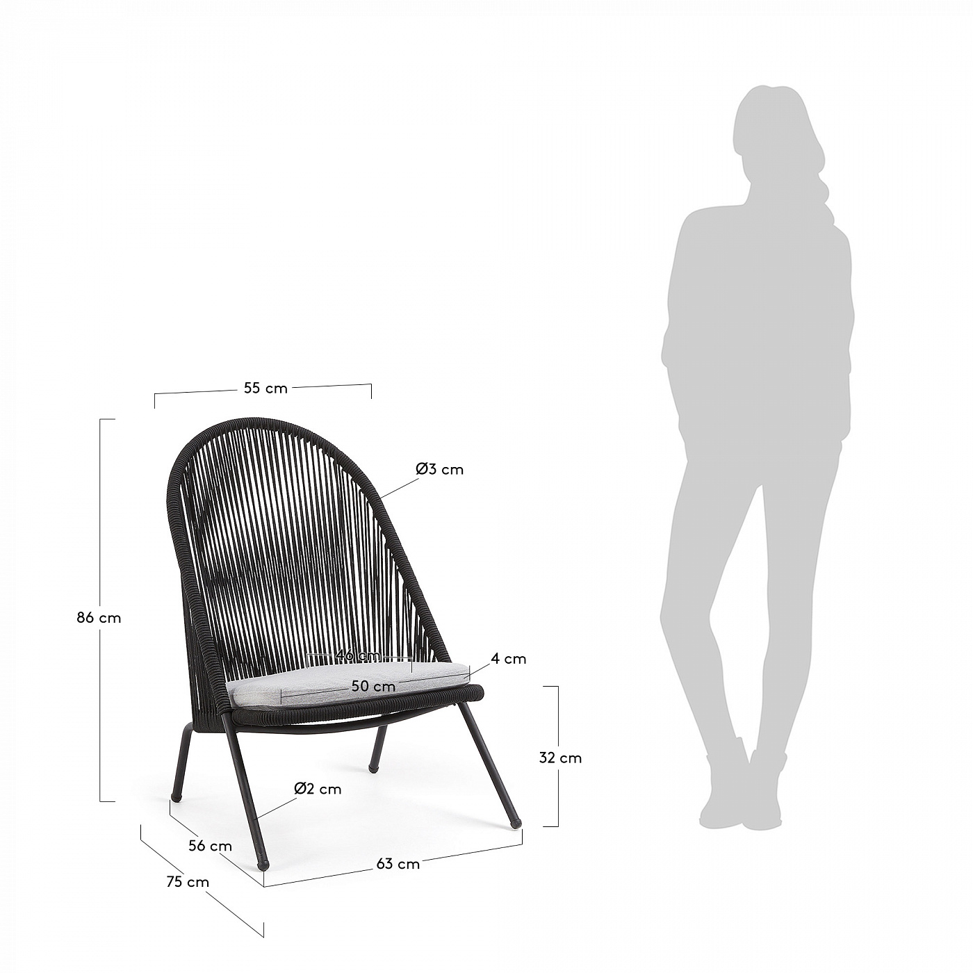 067771 Кресло Stad черный канат La Forma Shann  - Вид №3
