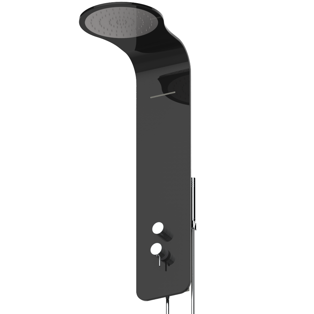 D6A-6531BNM Настенный термостатический смеситель с душевой лейкой Ø 300 мм, каскадным изливом, алюминиевым шлангом и ручным душем с системой Easyclean — корпус матового черного цвета Thg-paris Smith Хром D6A 6531BNM  A02 CAT.A