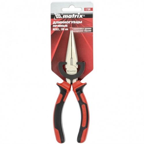 Длинногубцы прямые NICKEL 160 мм никелированные двухкомпонентные рукоятки MATRIX 12546 - Вид №3