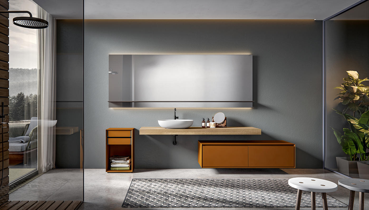 ED-ST33 Edone Зеркало и буазери со встроенной полкой СО ВСТРОЕННОЙ ПОЛКОЙ в лакированной МДФ и нижней панели выс. 10 см  - Вид №4