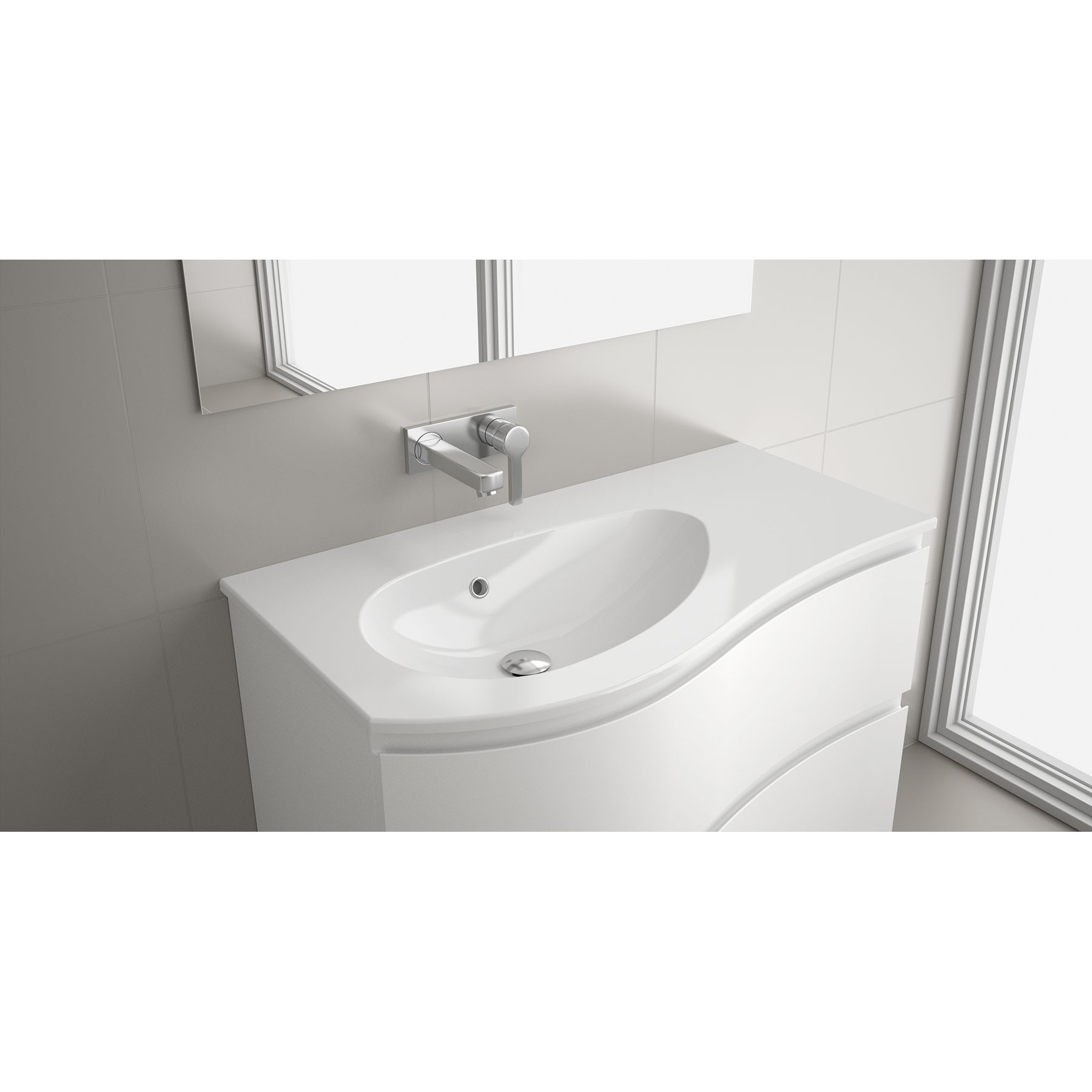 85903 SALGAR Раковина MAM 900 Тумба для хранения справа GLOSS WHITE MINERAL Загрузка без уловителя для бутылок и отходов без крана 910 x 16 x 510 мм 