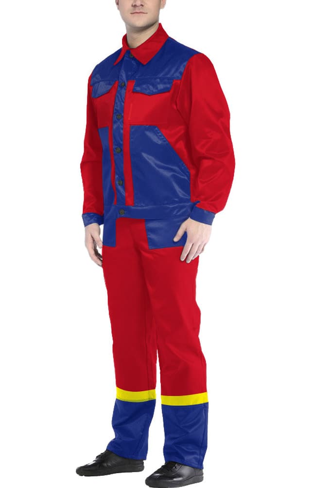 61631 Костюм "Мастер" с лимонной полосой красно-васильковый  Летняя спецодежда  размер 56-58/170-176  - Вид №8
