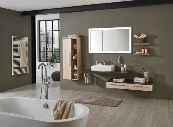 Platino-130 дуб светлый Puris, Platino 130 см: зерк. шкаф, столеш., тумба, рак., 2 полки, банкетка, пенал, цвет дуб светлый Santreyd 