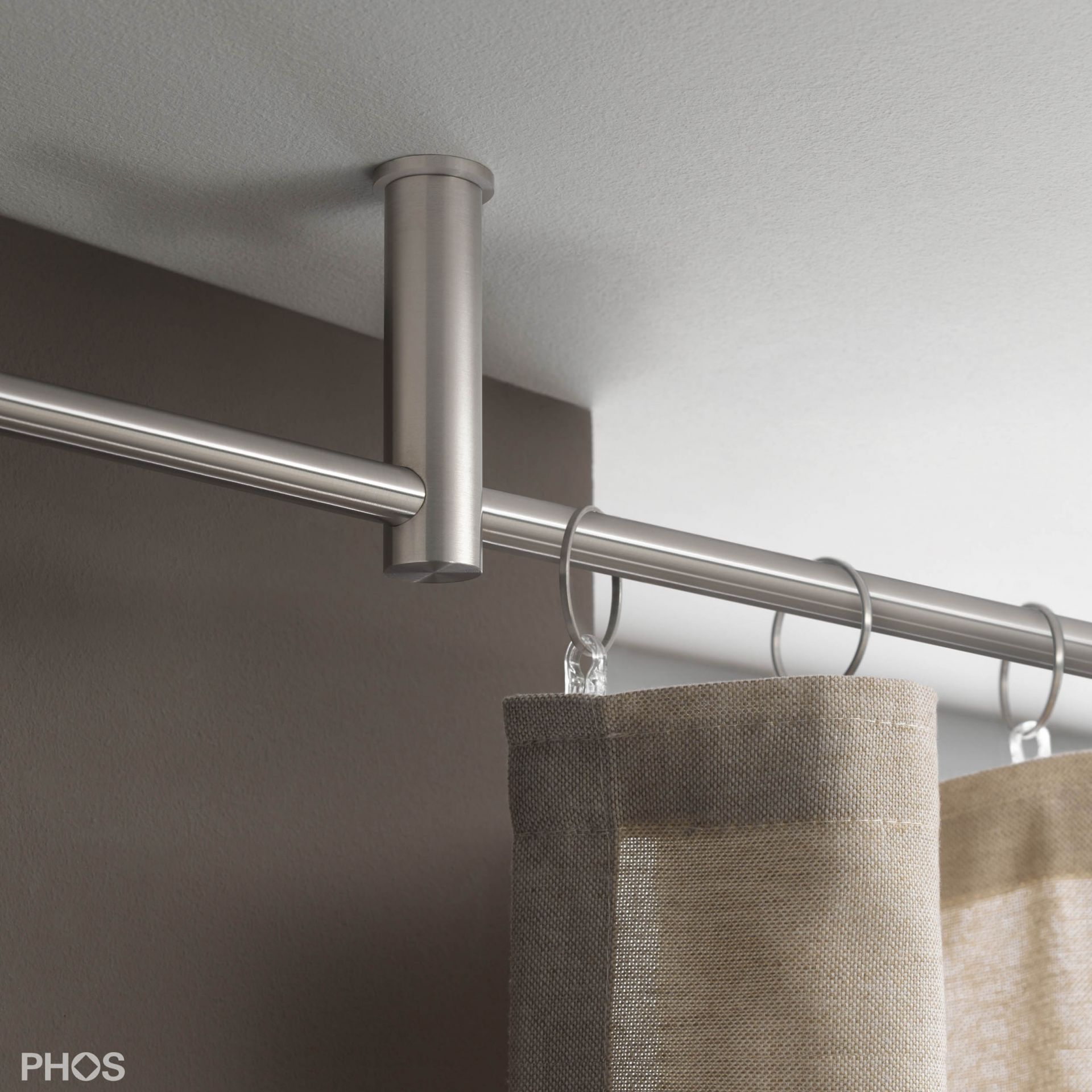 VS20-80-3400-D Комплект карнизов: 340 см с 2 держателями и 1 держателем карниза в качестве центральной опоры (небольшое расстояние до потолка) PHOS  - Вид №1