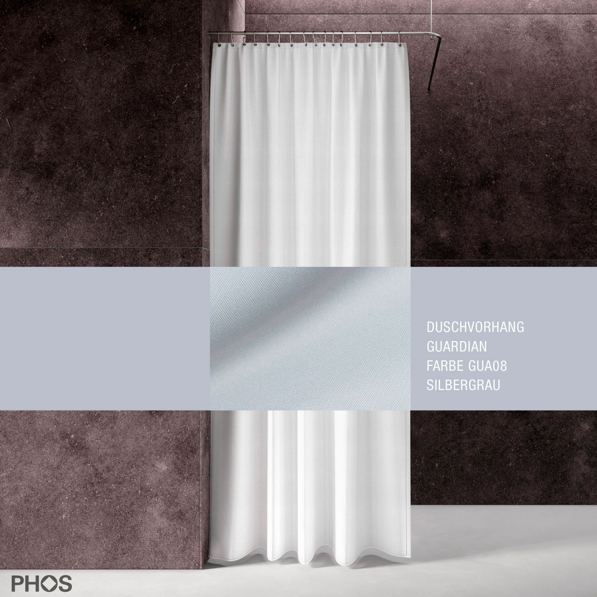 DV-GCS200-100-GUA08 Душевая занавеска Guardian, длина 200 см, ширина 100 см. серебристо-серый PHOS 