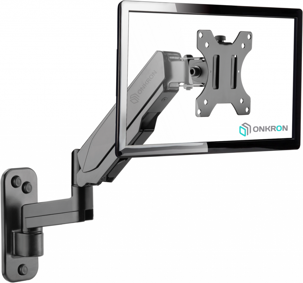 ONKRON G150 BLACK Кронштейн настенный для монитора / 13-32" 2колена, макс. 100*100, струбцина, наклон -35º+35º поворот 180º, расстояние от стены 85-521мм, макс.перемещение по вертикали 280мм, кабель-канал, пружина, нагрузка 1-8кг ONKRON Santreyd 