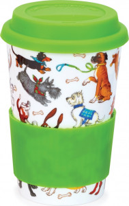 10632212 Dunoon Кружка с силиконовой крышкой Dunoon "Собачьи игры" 440мл Фарфор костяной