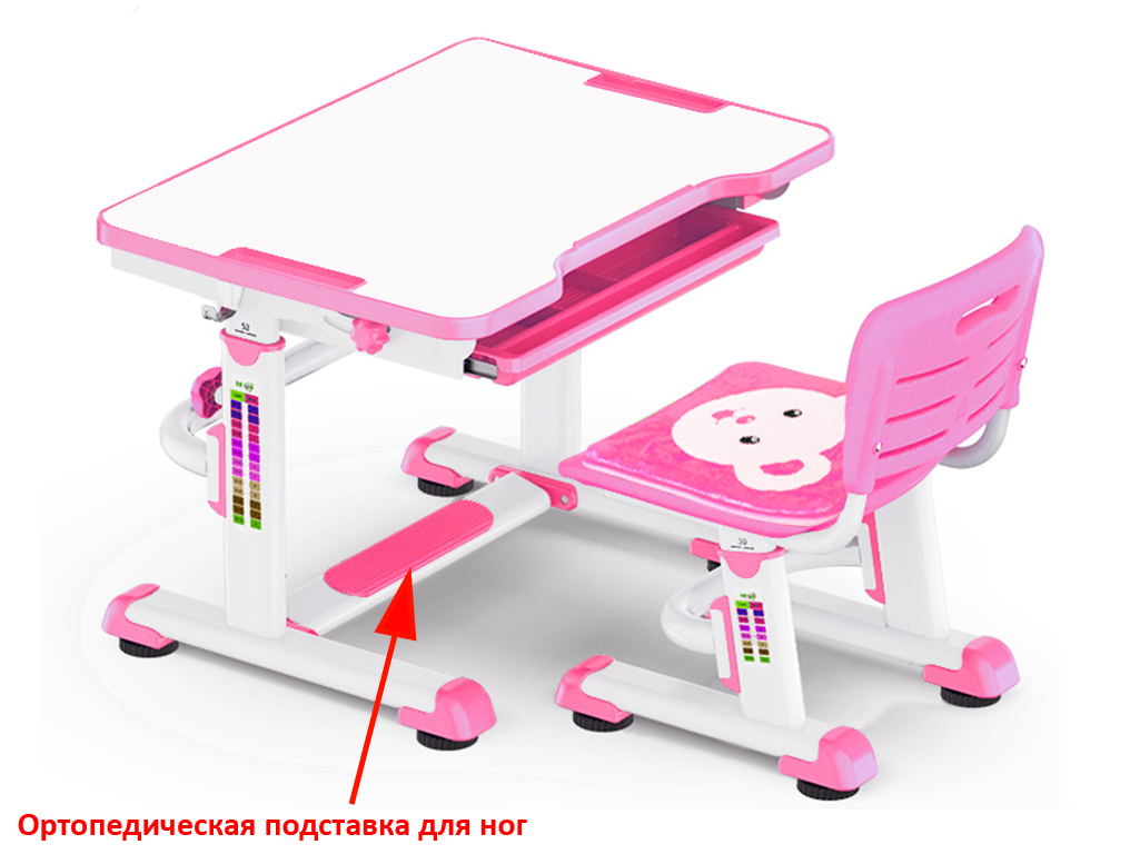 Растущая парта и стул BD-08 Teddy pink белая, розовая MEALUX EVO  336172 Белый;розовый Santreyd  - Вид №2