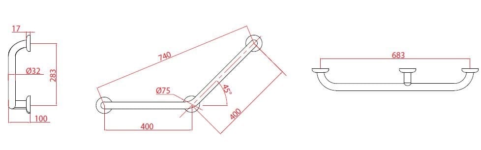 Ручка безопасности 45° с 3 точками крепления Goman ARCH-00039380 - Вид №2