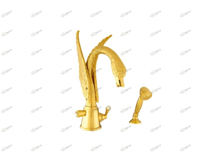 039257.A00.00 Прогрессивный смеситель monolever для ванны с кристаллами Swarovski Золото 24К Mestre Swan