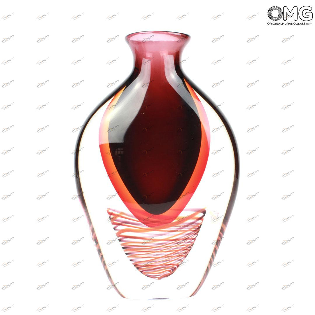 1696 ORIGINALMURANOGLASS Красная ваза Маго - соммерсо - муранское стекло 18 см 