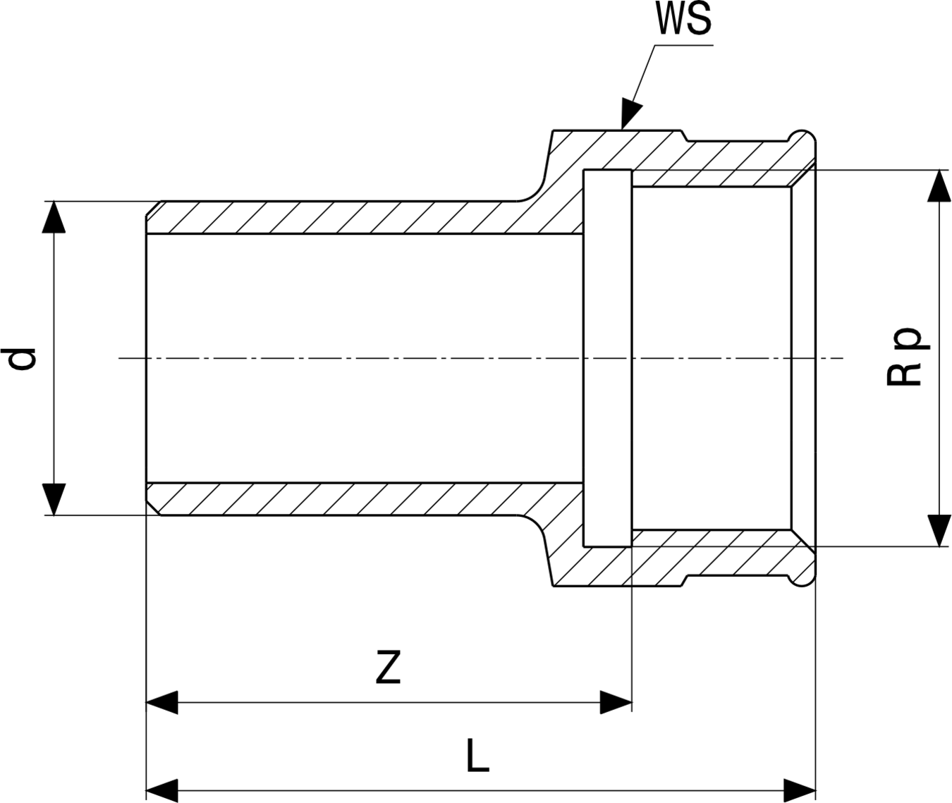 117 733 Модель 2212.1 Трубопроводные системы  Profipress G  Переходники/​переходные угольники Santreyd  - Вид №3