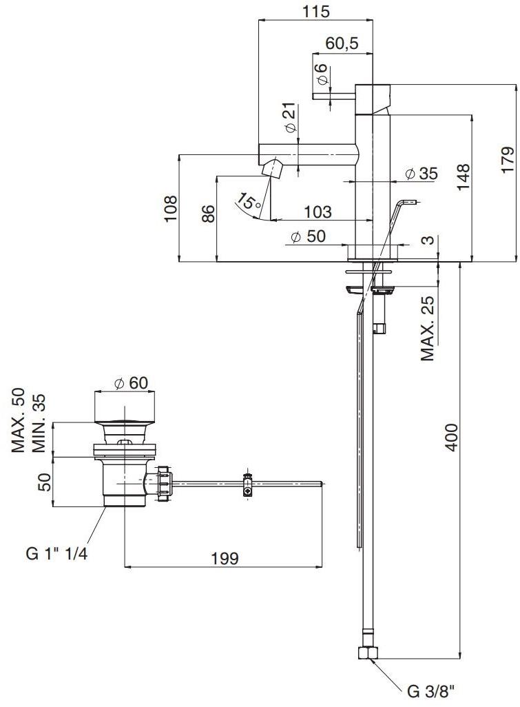 Rubinetterie Mariani Смеситель для раковины, однорычажный, латунный, настольный Ultraminimal 393/um - Вид №3