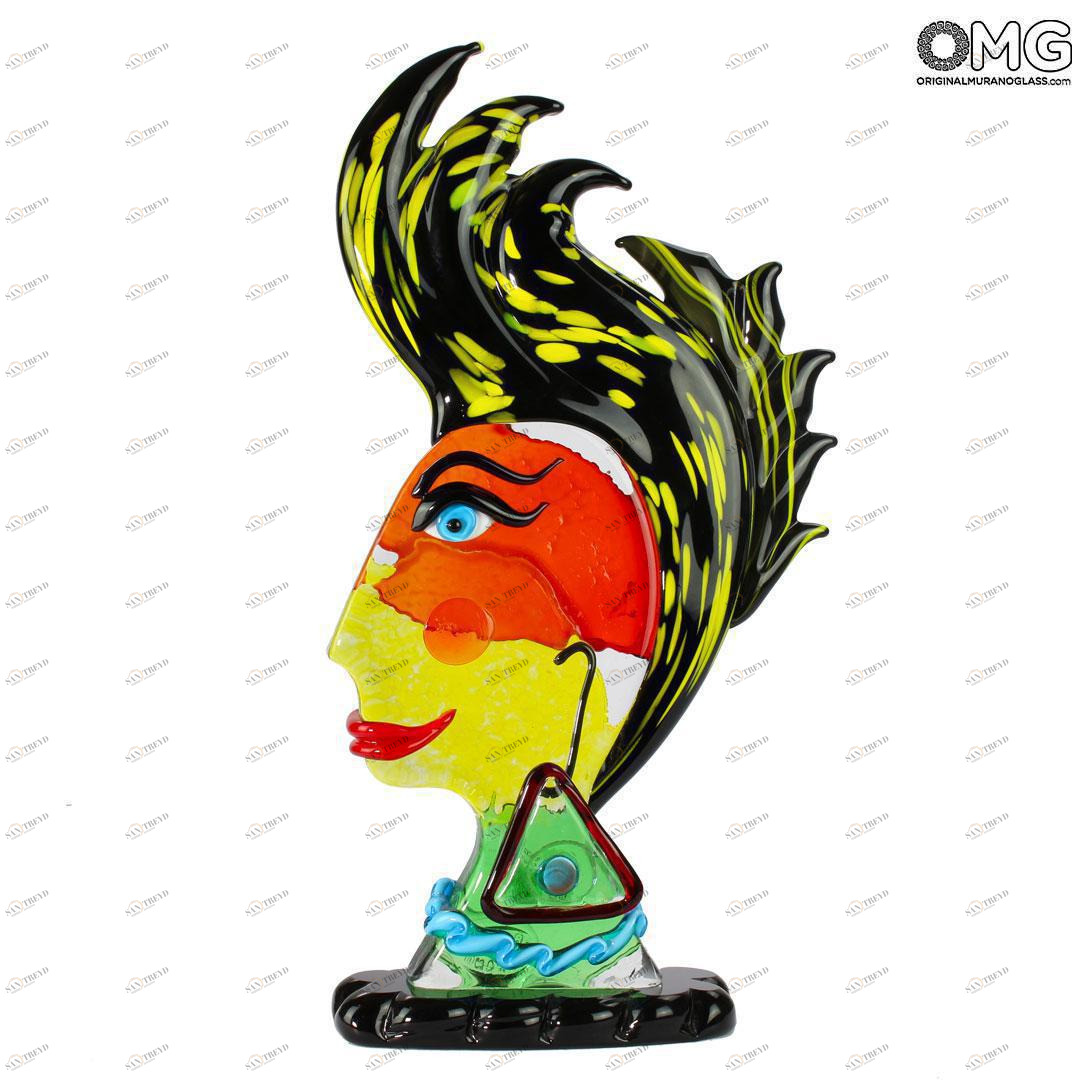 4733 ORIGINALMURANOGLASS Скульптура Голова Женщины - Pop Art - Original Murano Glass OMG 21 см PICASSO