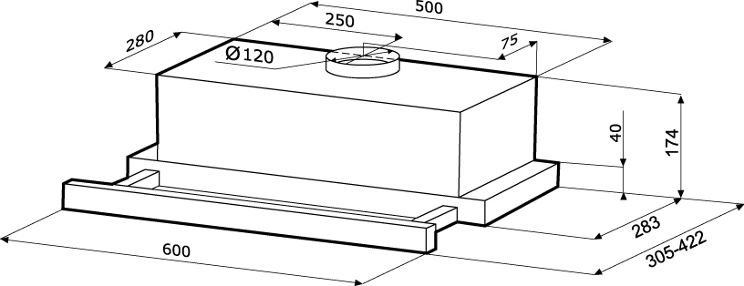 1611844 Вытяжка телескопическая KRONA KAMILLA 600 2DN черный/черный STDN-0014712 - Вид №12