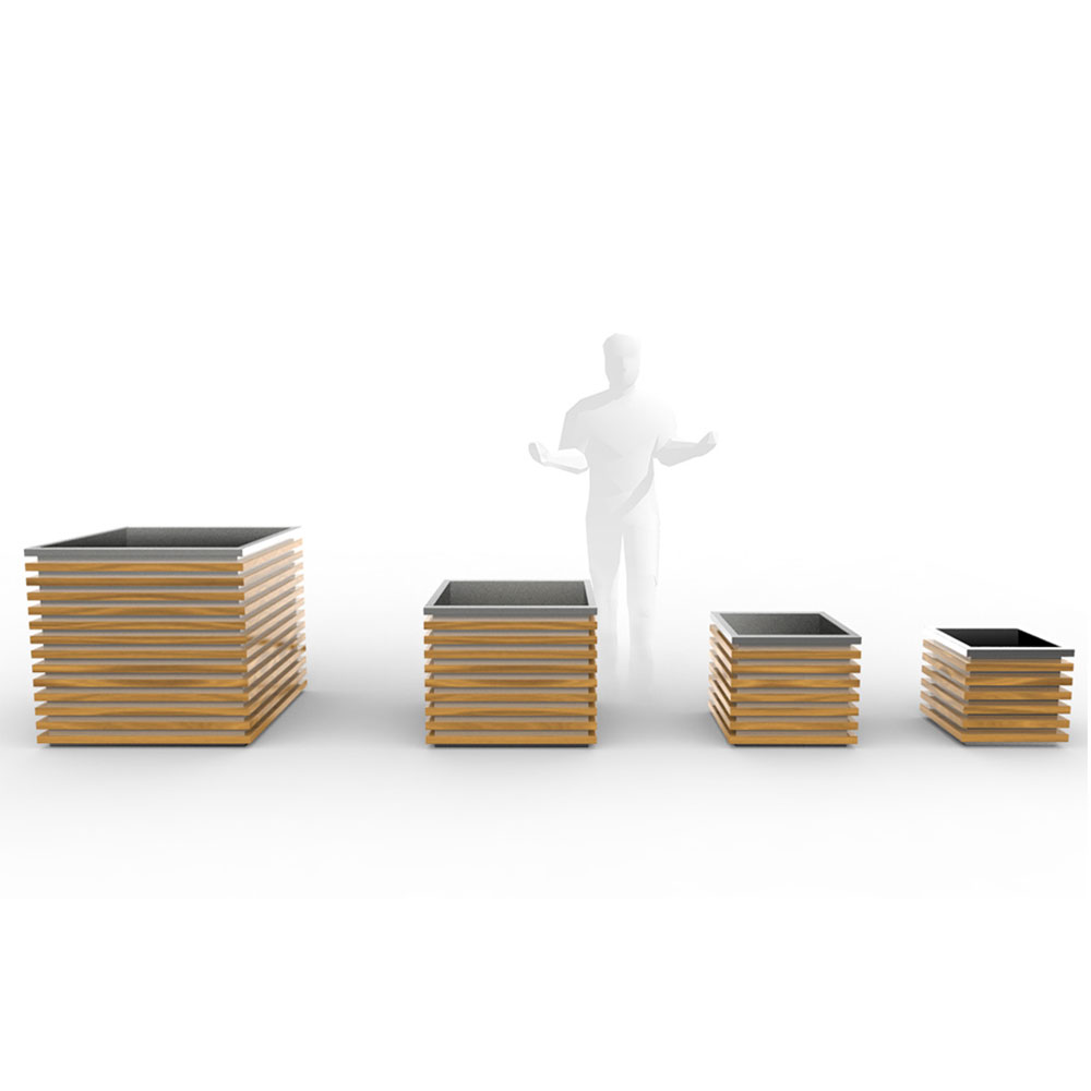 13396 КУБА мини, цветочница, кашпо с отделкой деревом LAB.Space  - Вид №1