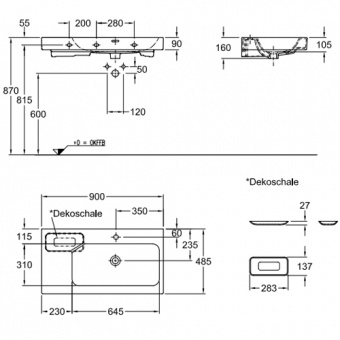 124195000 Подвесная раковина настенная прямоугольная Keramag  - Вид №2
