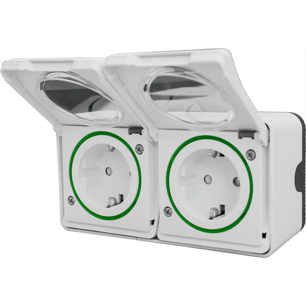 Розетка двойная накладная влагозащищённая Schneider Electric Mureva Styl с заземлением с крышкой и шторками IP55 белый 82307261 STLM-2053286 - Вид №3