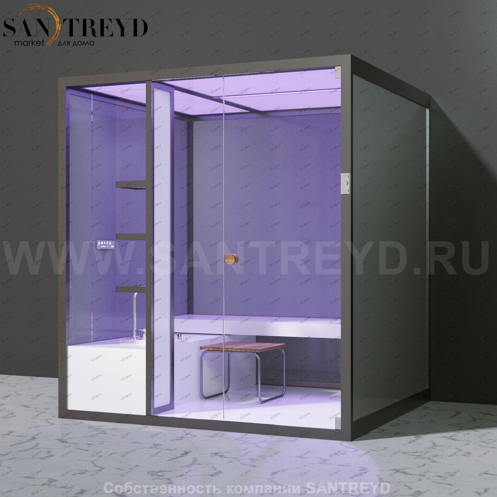 Effegibi BODYLOVE H BL30030006 Хаммам. Установка: к стене. Мощность: 7 кВт макс. Размеры: длина 200 см, ширина 176 см. Отделка: гладкое стекло.