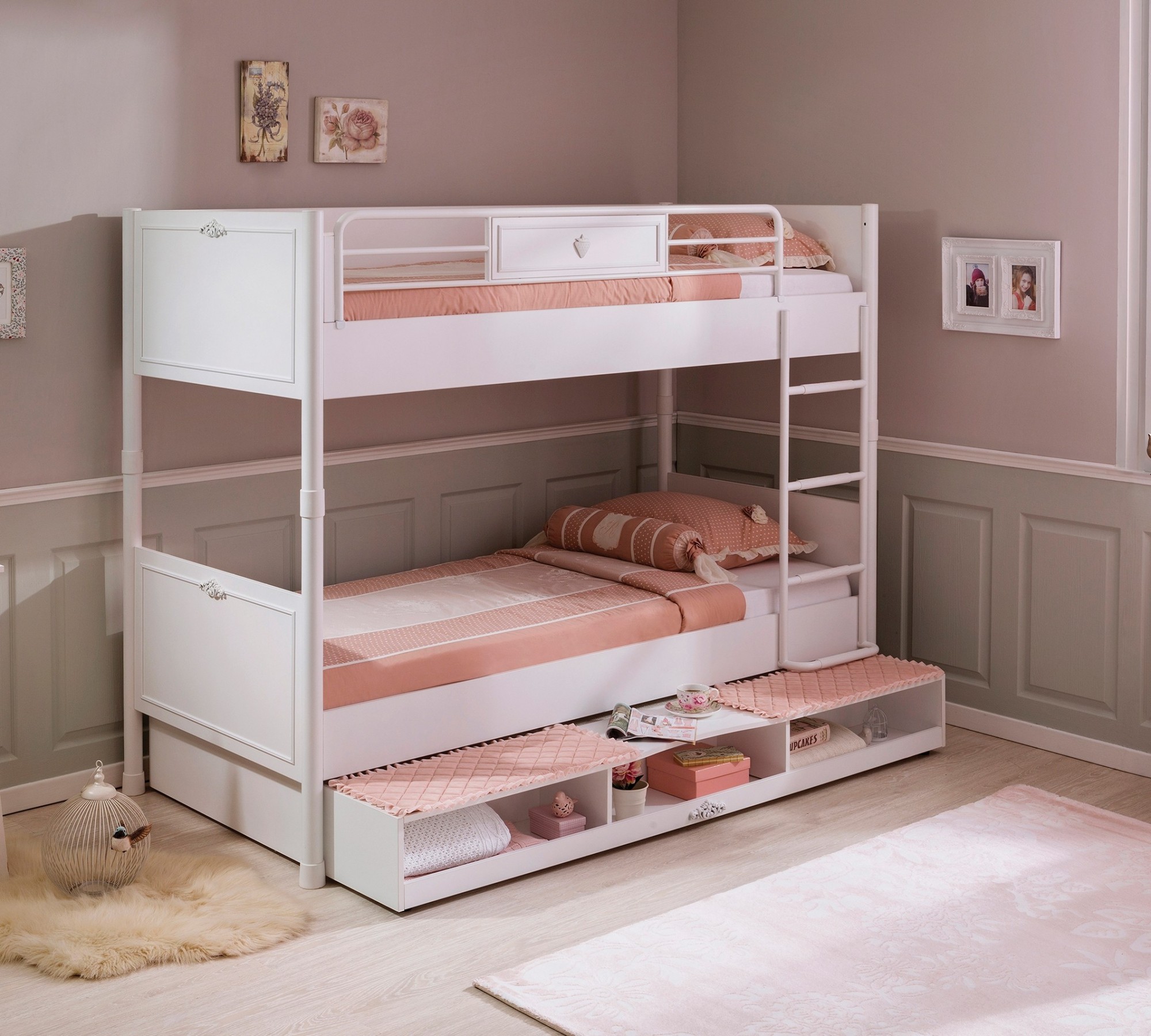 Кровать выдвижная детская с полками белая 90х190 см Romantic CILEK ROMANTIC 00-3832134 Белый Santreyd - Вид №3