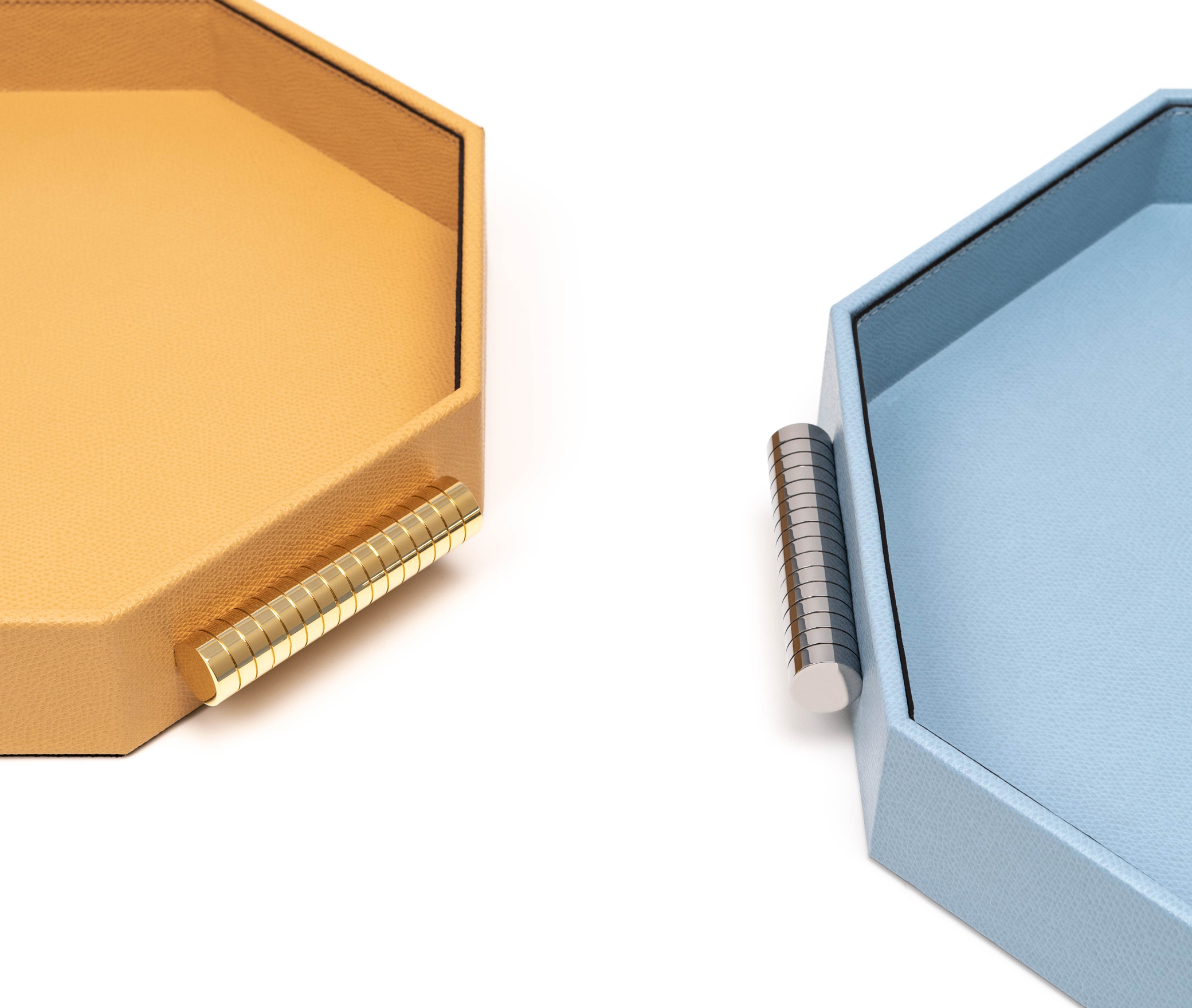 Восьмиугольный поднос Grace - 38X38 см/металл-хром/зернистая кожа_кофе Pinetti 00.1937.029.015 - Вид №5