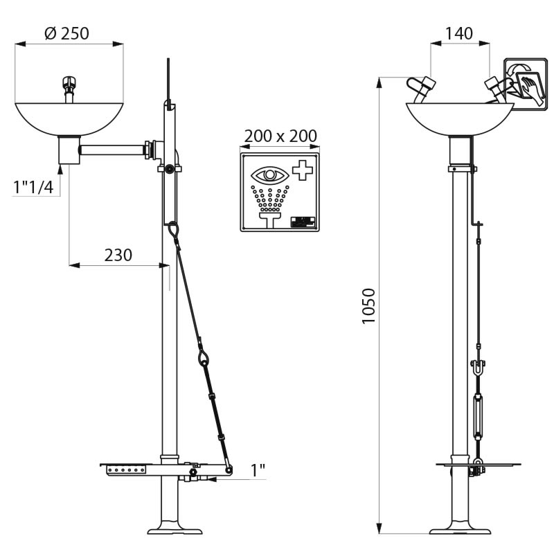9201 Аварийный душ гля глаз на стойке DELABIE  - Вид №1