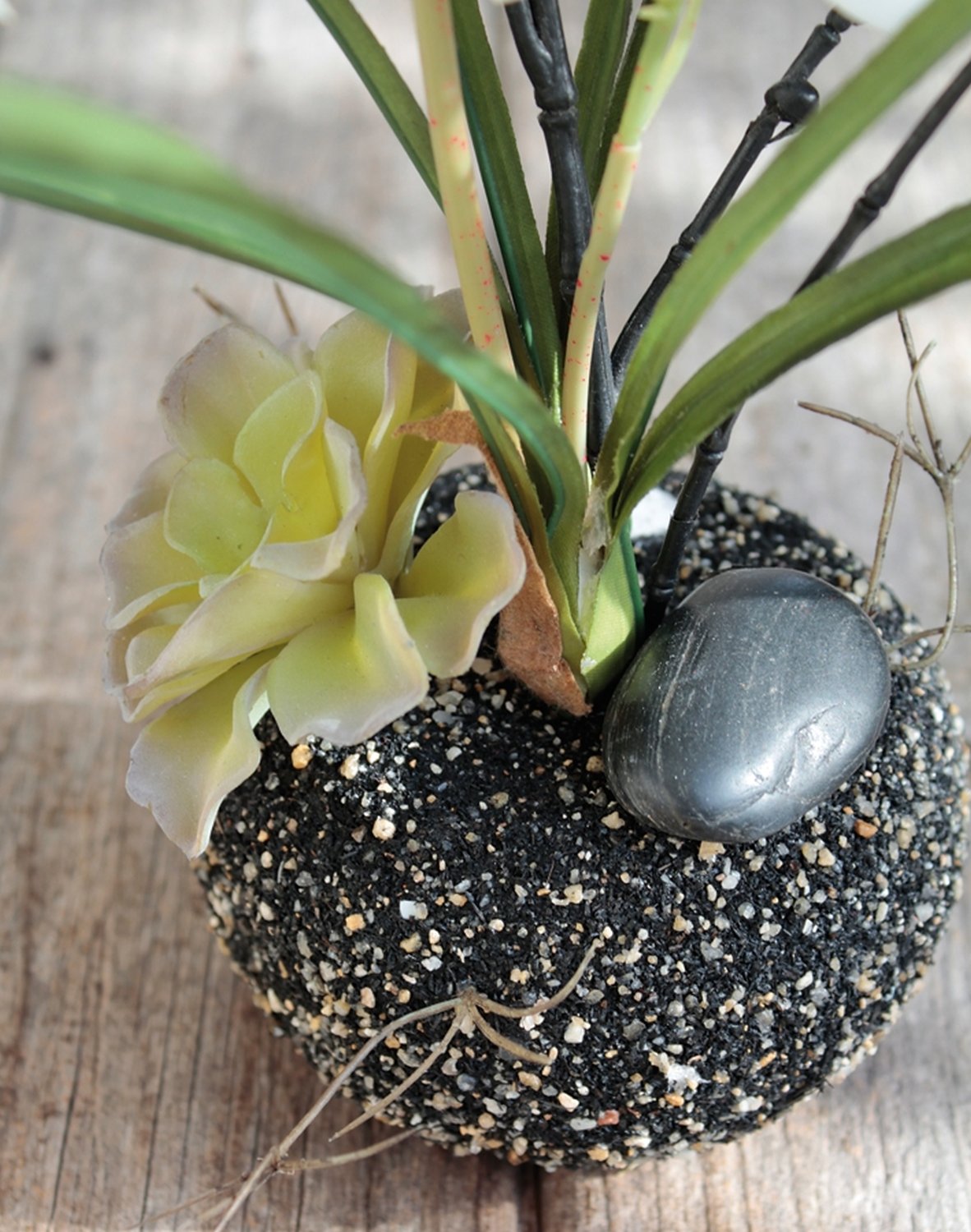 2786 708 a3 Искусственная орхидея дендробиум и бамбук в 'почве', 57 см, real touch soft, бело-зеленая H-andreas  - Вид №7