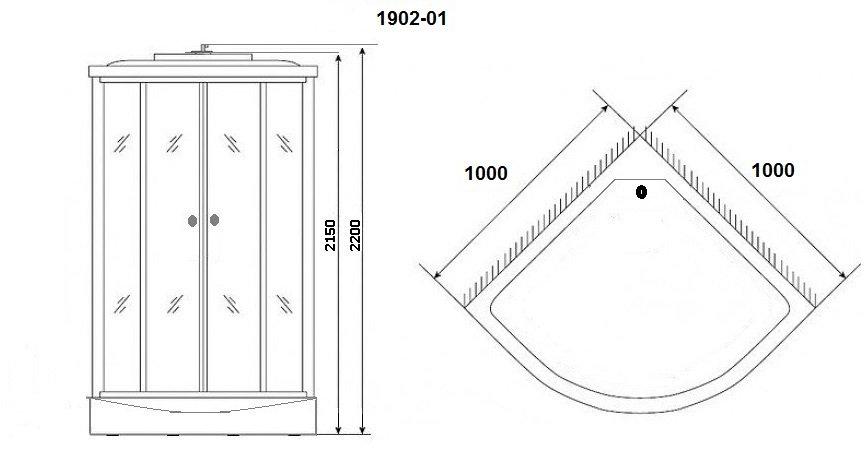 Душевая кабина NG-1902-01 (1000х1000х2200) низкий поддон(16см) стекло ТОНИРОВАННОЕ Niagara Ultra 19020134 - Вид №1