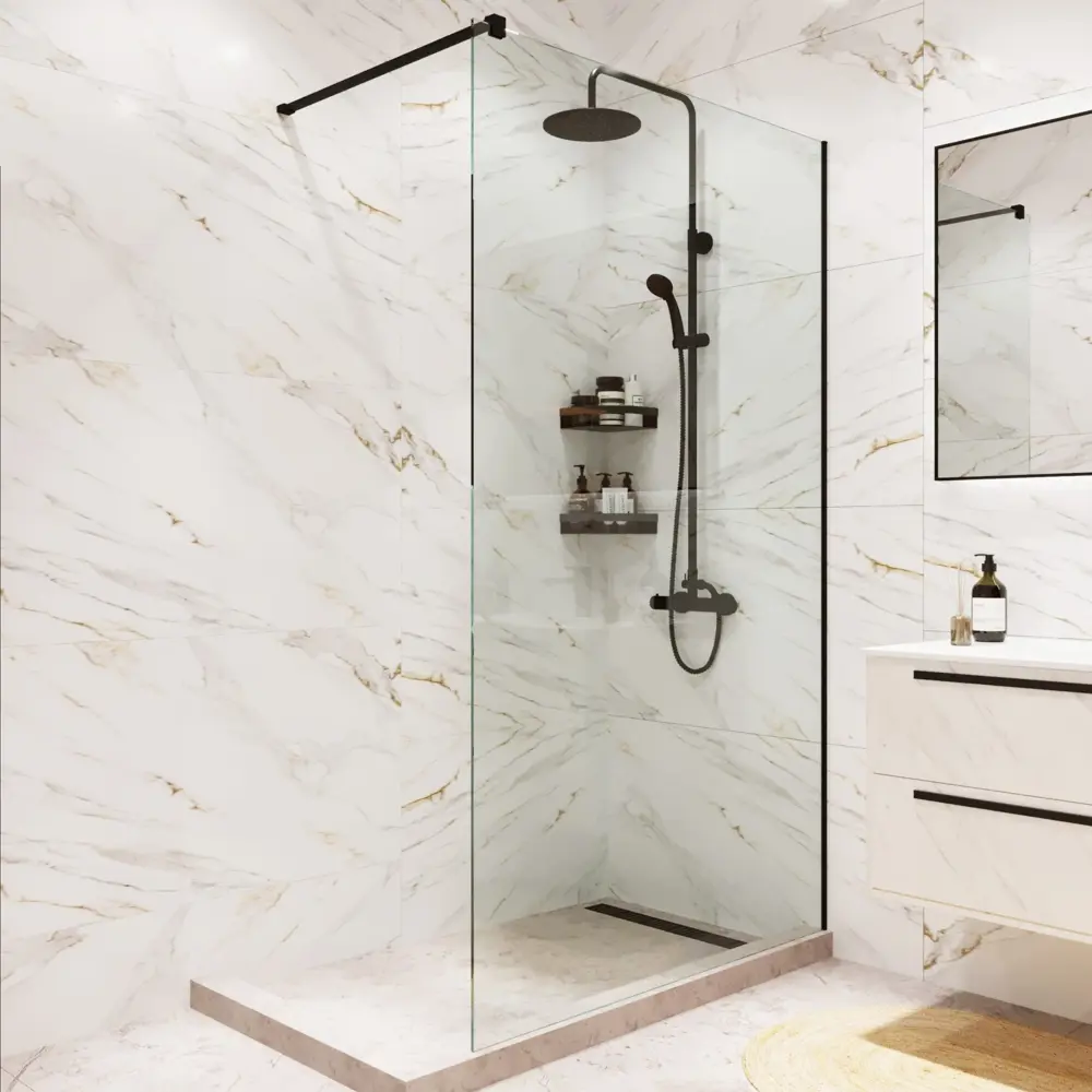Душевая перегородка Mebelvann 90×200 см с черным профилем и прозрачным стеклом 89372131 STLM-0978238