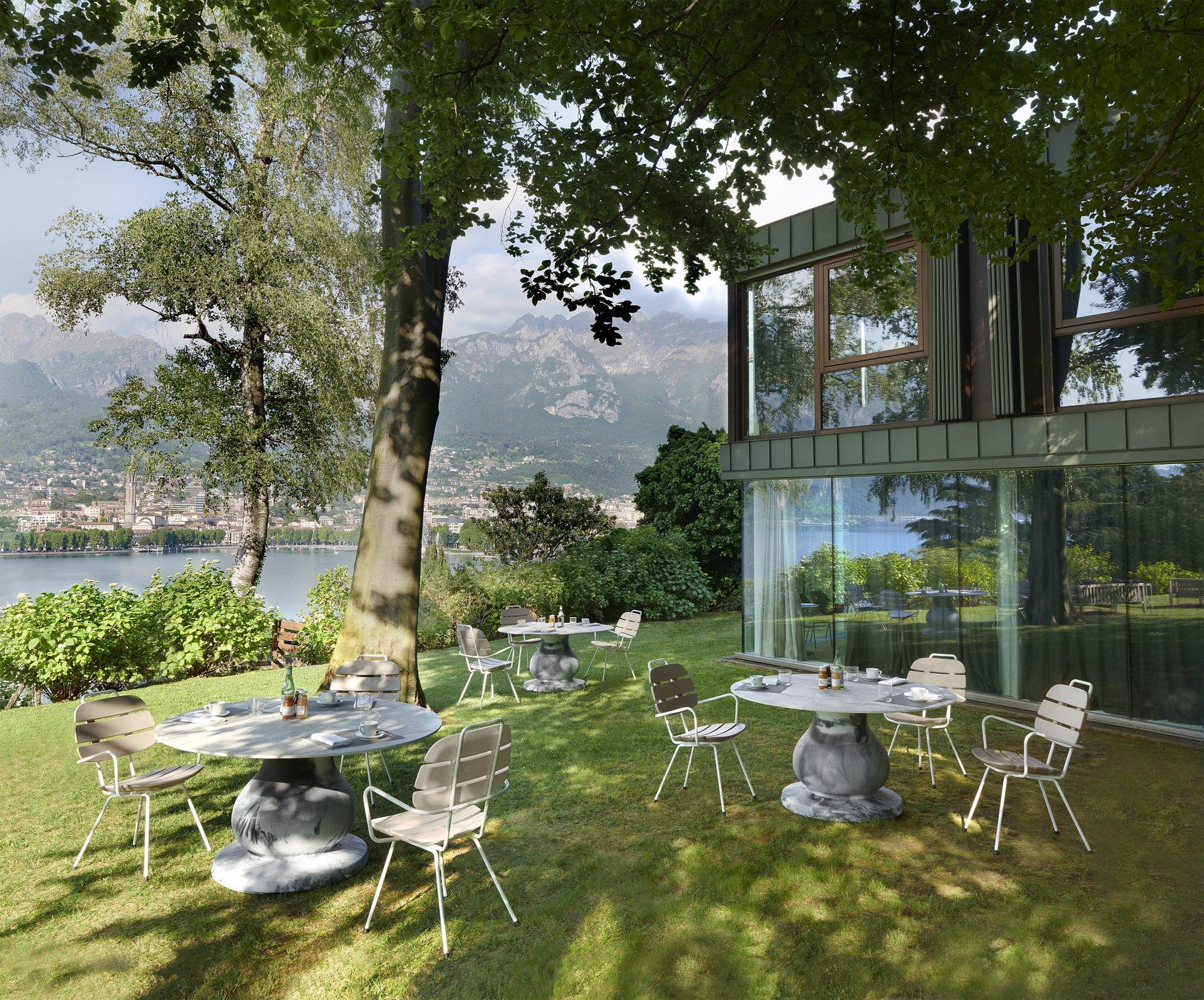 Круглый стол из полиэтилена и столешница HPL с мраморным эффектом SLIDE девятнадцатый век ARCH-00052894 - Вид №2