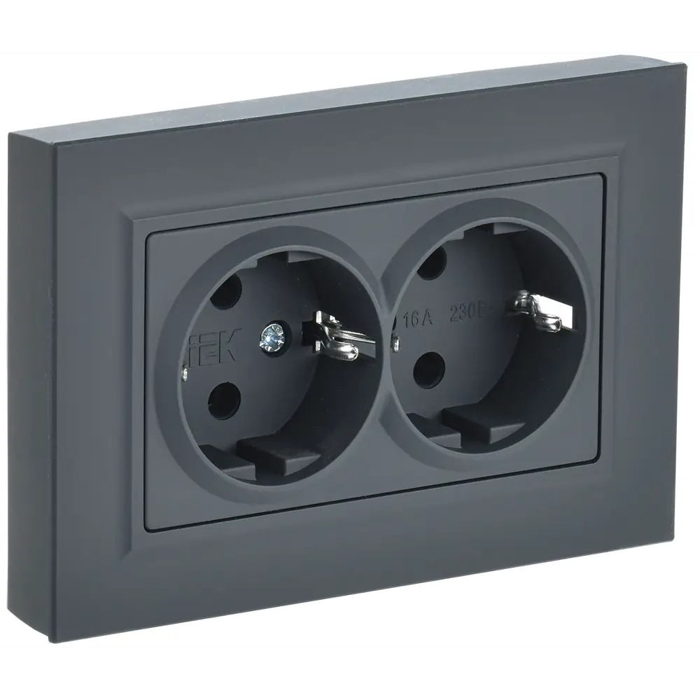 Розетка двойная IEK Brite графит с заземлением для скрытого монтажа 87761600 STLM-1115243