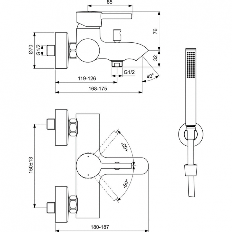 BC270XG Душевой комплект для ванны/душа Ideal Standard CERALINE - Вид №7