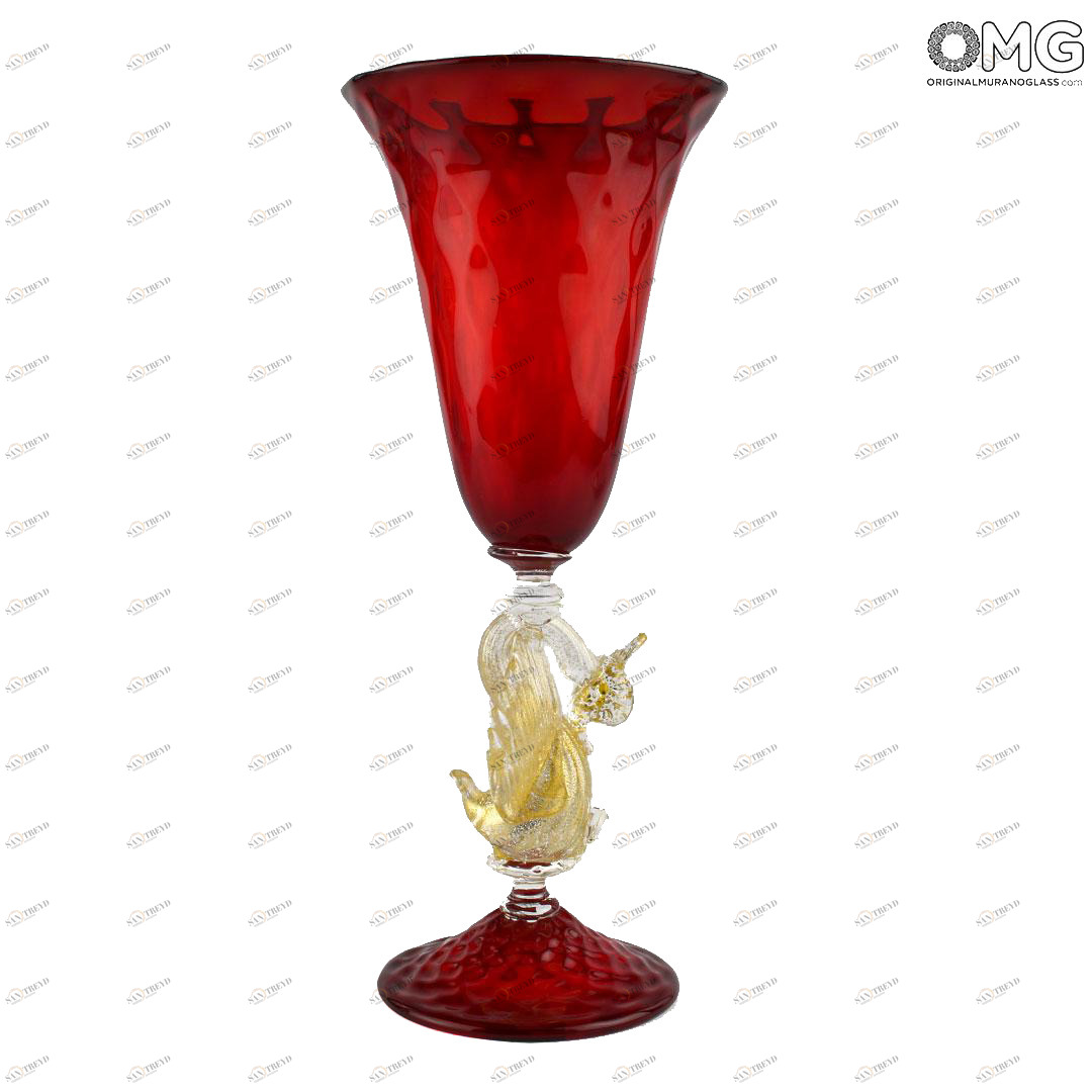 3490 ORIGINALMURANOGLASS Венецианский красный бокал c золотым лебедем Calice Rosso - муранское стекло OMG 9 см 