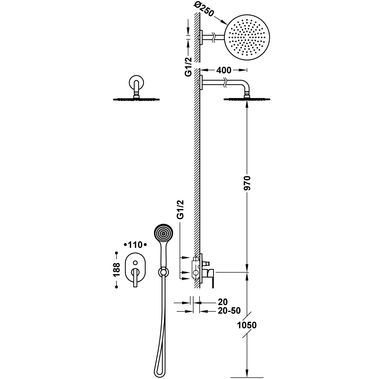 Комплект 2-ходового скрытого смесителя для душа с одной ручкой LEX-ALP-08118001 TRES - Вид №1