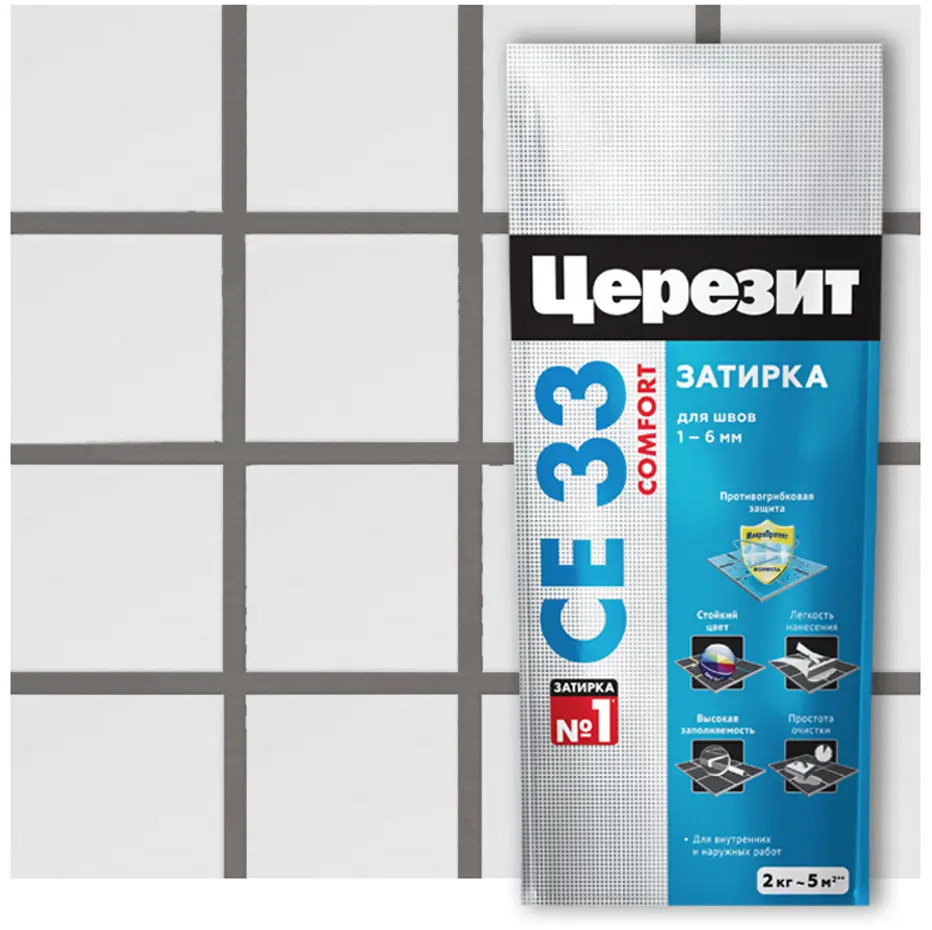 Церезит CE 33 Comfort: затирка цементная антрацит для плитки и камня 82040425