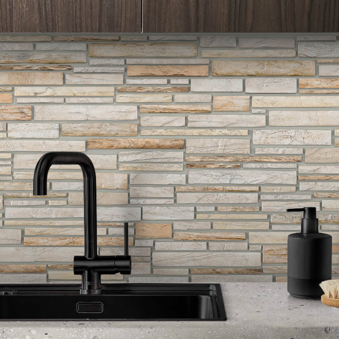 Панель ПВХ 0,3 мозаика Пластушка бежевая STELLA Бюджет STSR-681 - Вид №1