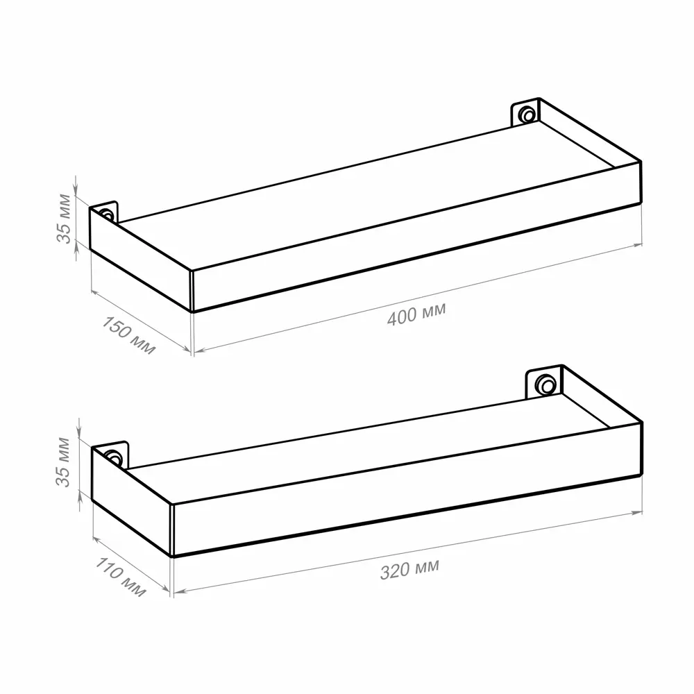 Комплект настенных полок 32x11x3.5/40x15x3.5 см со скрытым креплением металл цвет черный 2 шт. 89390784 STLM-2030239 Santreyd  - Вид №8