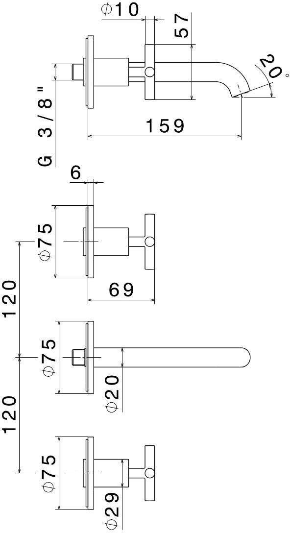 newform Смеситель для умывальника настенный на 3 отверстия без сливного крана Blink sun-id-1502326 - Вид №5