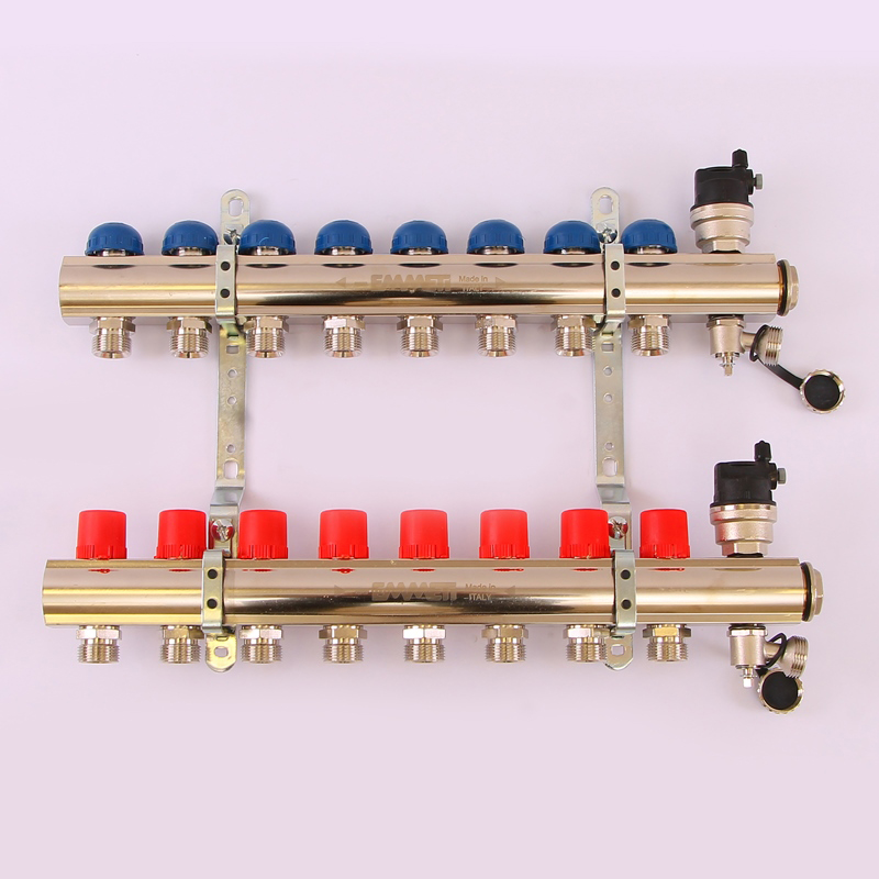 Коллекторная группа TOPWAY с регулировочными и термостатическими вентилями с резьбой под евроконус EMMETI 1"x3/4"ЕК 8 выходов 01298722