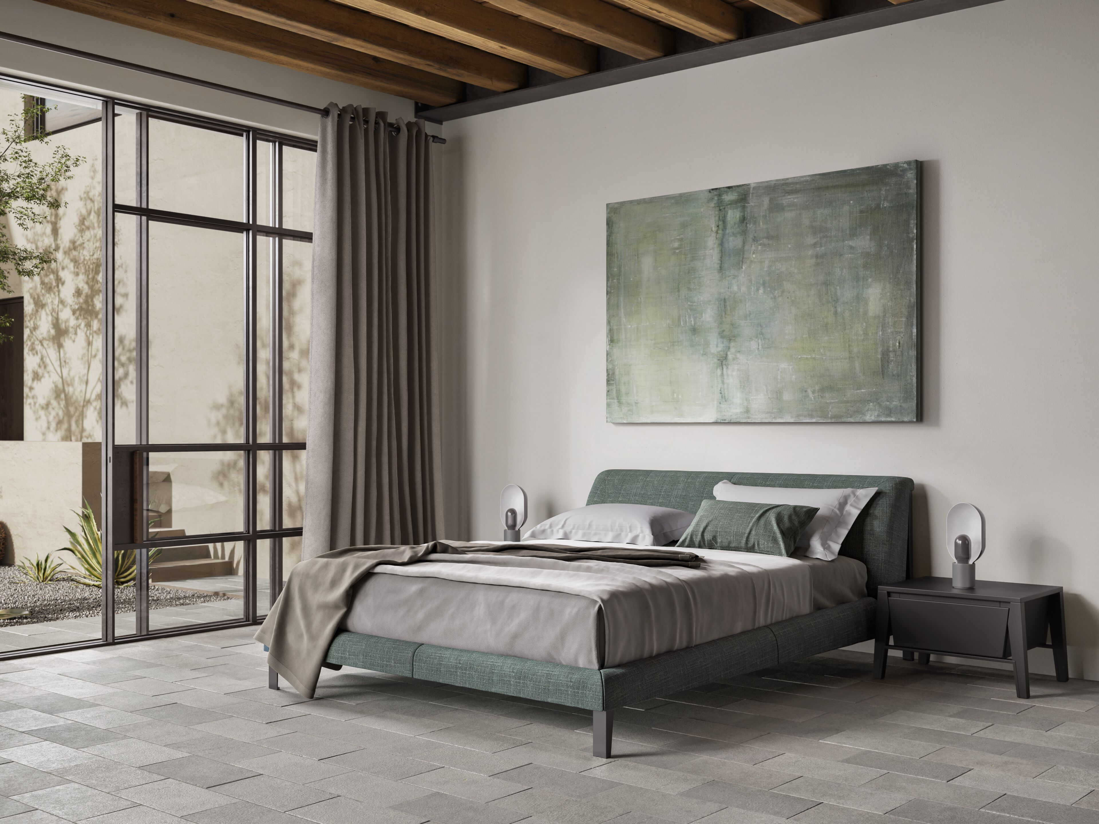 Двуспальная кровать из ткани с мягким изголовьем Natuzzi Italia DIAMANTE ARCH-00020998 - Вид №4