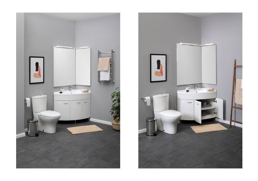 Тумба с раковиной Aquanet Корнер 89 R белый (закрытая) 0015882500158989 - Вид №4