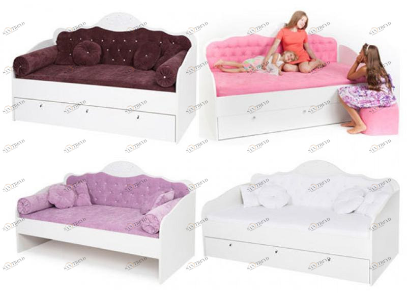 Кровать диван ABC-KING Princess/Фея темно-сиреневый велюр стразами Сваровски (190*90) без ящика и матраса 4631147960726