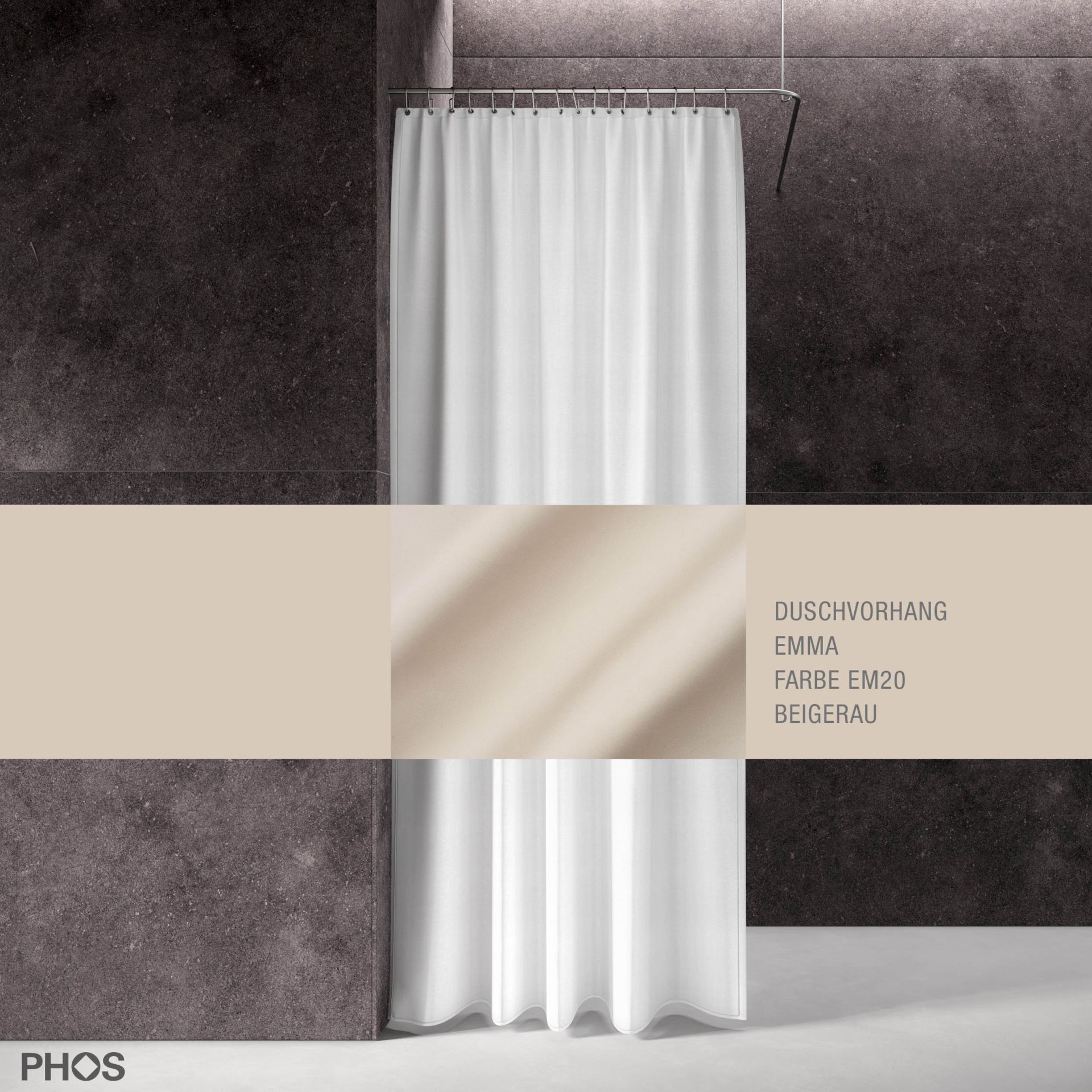 DV-EMMA200-100-EM20 Занавеска для душа эмма бежево-серая, длина 200 см, ширина 100 см. PHOS 