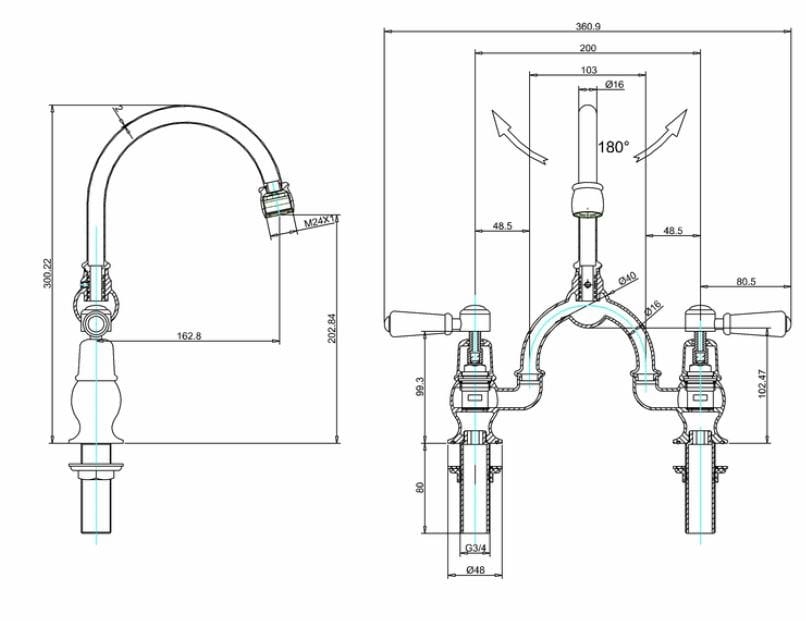 Напольный смеситель для раковины Burlington KENSINGTON REGENT ARCH-00029054 - Вид №3