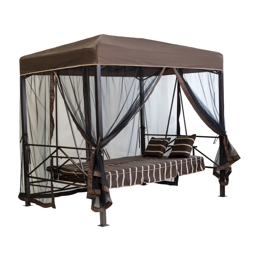 Качели-павильон садовые Эдельвейс 4-х местные до 400 кг коричневый GREENGARD STLM-2008228 - Вид №3